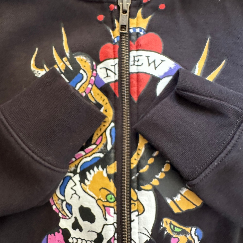 Ed Hardy Skull Snake Graphic Zip Up Hoodie Kids XS Black Streetwear Classic - Picture 10 of 11